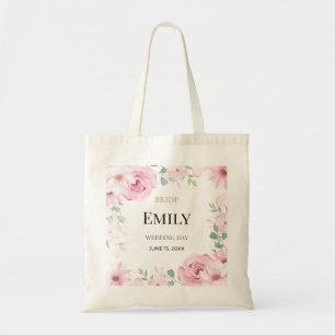 Personalised Floral Wedding Tote Bag, Pink Flower Bag
