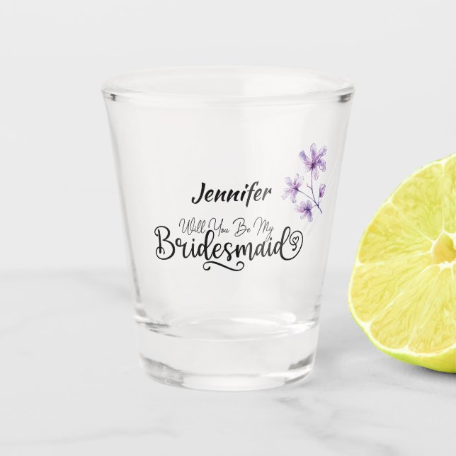 Personalised Floral Will you be my Bridesmaid Shot Glass (Front)