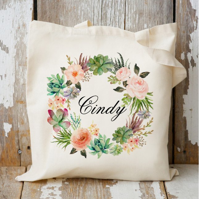 Personalised Floral Wreath Braidsmaid,Welcome Tote Bag (Creator Uploaded)