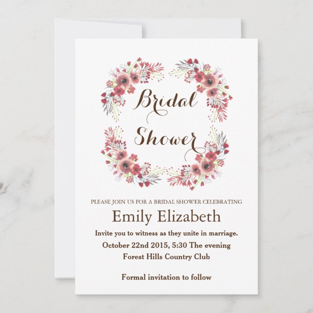 Personalised  Floral Wreath Bridal Shower Save The Date (Front)