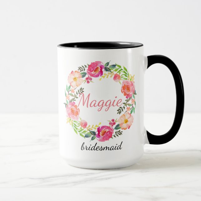 Personalised Floral Wreath Bridesmaid Mug (Right)