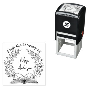 Personalised Floral Wreath Classroom Library Book Self-inking Stamp
