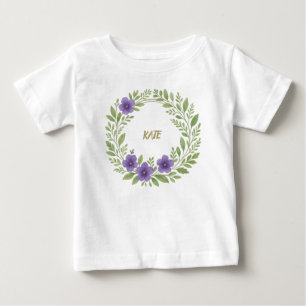 Personalised Floral Wreath – Custom Name  Baby T-Shirt