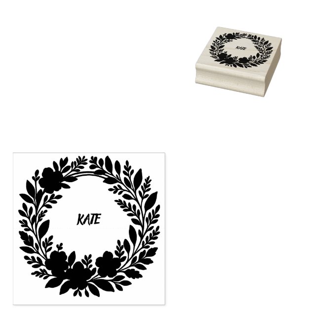 Personalised Floral Wreath – Custom Name  Rubber Stamp (Stamped)