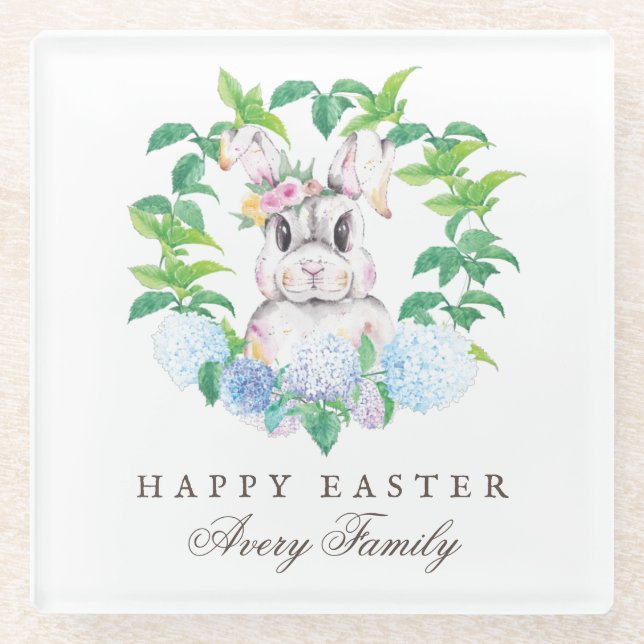 Personalised Floral Wreath Easter Glass Coaster (Front)