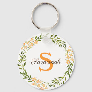 Personalised floral wreath key ring