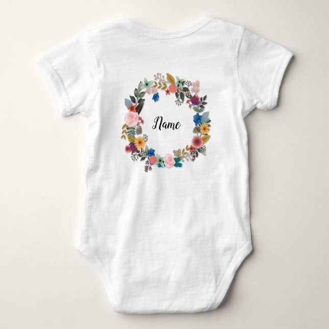 PERSONALISED FLORAL WREATH ROMPER BABY BODYSUIT (Back)