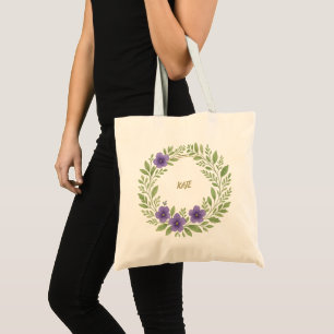 Personalised Floral Wreath Tote Bag – Custom Name 