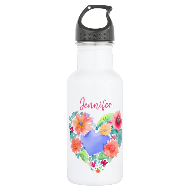 Personalised Floral Wreath Watercolor 532 Ml Water Bottle (Front)