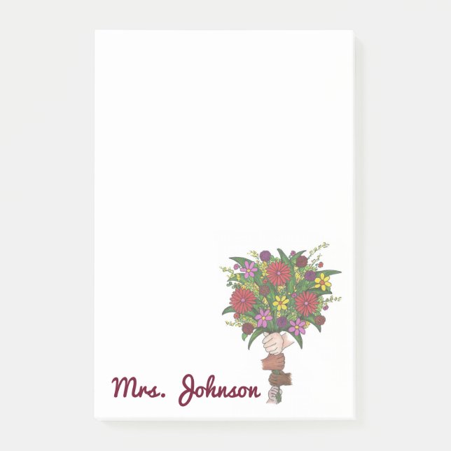Personalised Flower Bouquet School Teacher Post-It Notes (Front)
