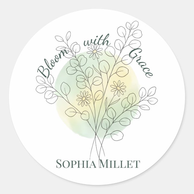 Personalised Flower Custom Name Floral Classic Round Sticker (Front)