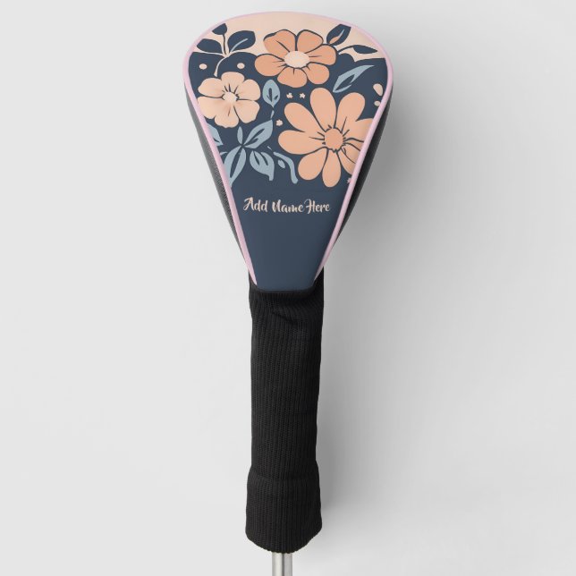 Personalised Flower Design Golf Head Cover (Front)