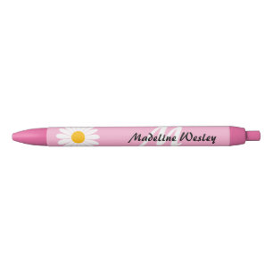 Personalised Flower Feminine Monogram Name Pink Black Ink Pen