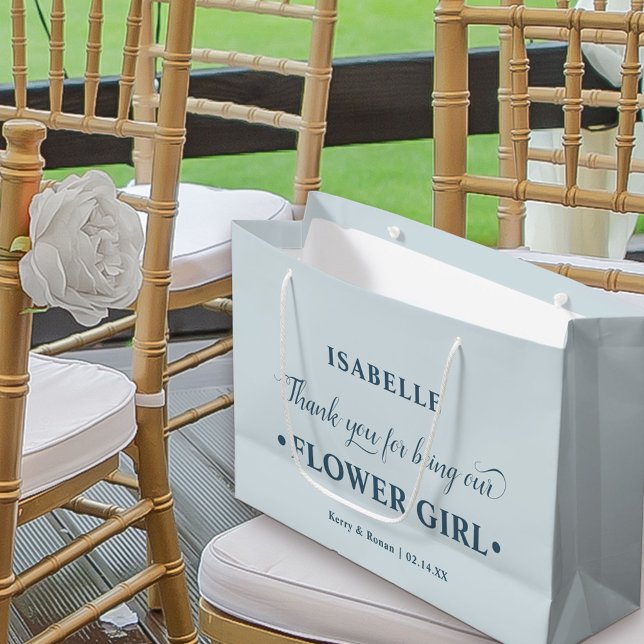 Personalised Flower Girl Blue Thank You Large Gift Bag (Dusty Blue Wedding Thank You Gift Bag for Flower Girl)