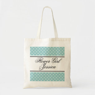 Personalised flower girl tote bag Teal polka dot