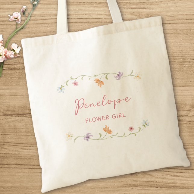 Personalised Flower Girl Watercolor Floral Wedding Tote Bag (Creator Uploaded)