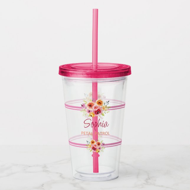Personalised Flower Girl Wedding Gift Fuchsia Pink Acrylic Tumbler (Front)