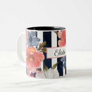 Personalised Flower Pattern Two-Tone Coffee Mug