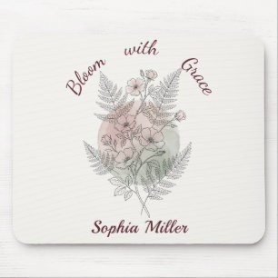 Personalised Flower Pink Rose Custom Name Office Mouse Pad