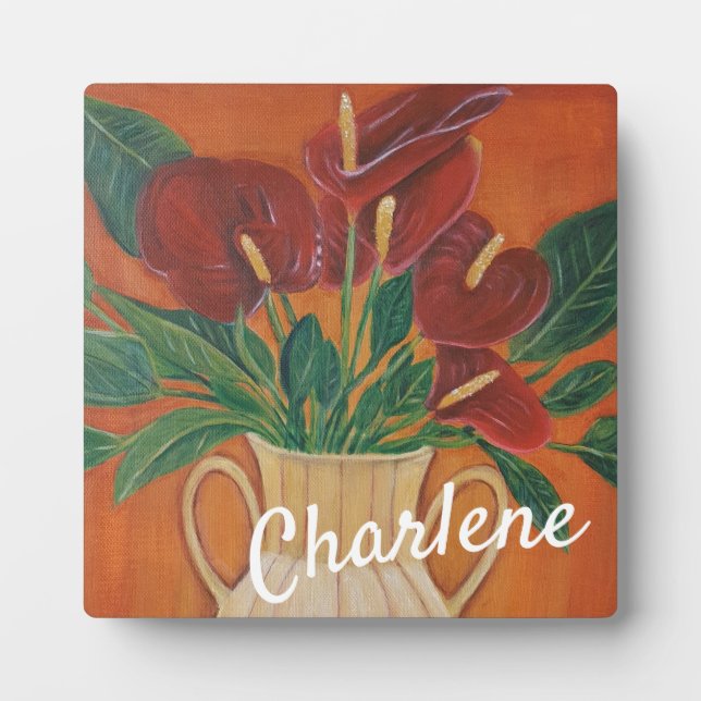 Personalised Flower red Antrium Plaque (Front)