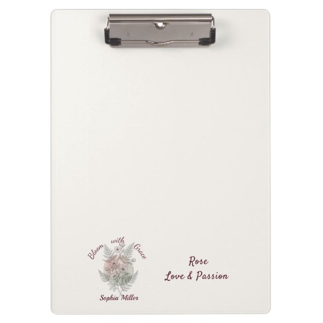 Personalised Flower Rose Custom Name Office Clipboard (Front)