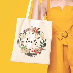Personalised flower Wreath Easter Hunt Tote Bag