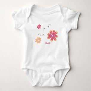Personalised Flowers and Bees Baby Bodysuit