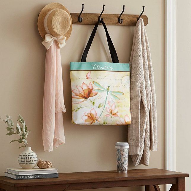 Personalised Flowers and dragonfly Tote Bag (Creator Uploaded)