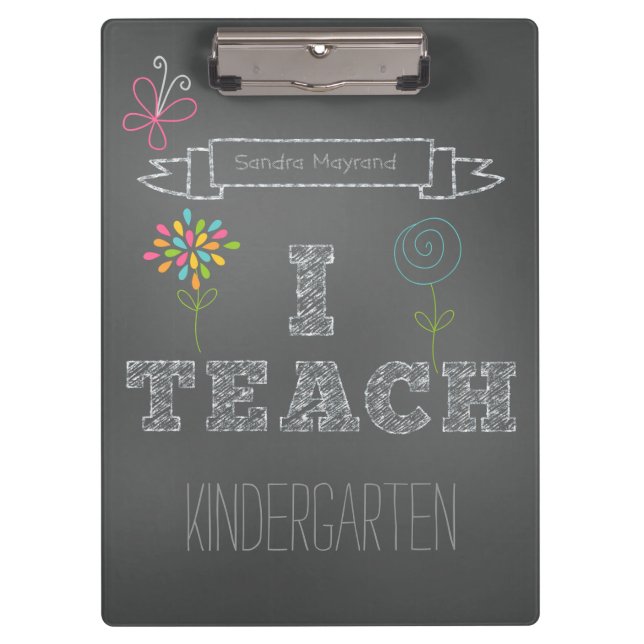 Personalised Flowers Chalkboard I Teach Clipboard (Front)