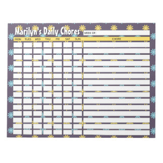 Personalised Flowers Daily Chores Chart Notepad