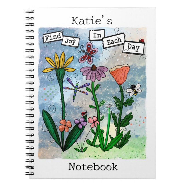 Personalised Flowers Musical Notes and Joy Artwork Notebook (Front)