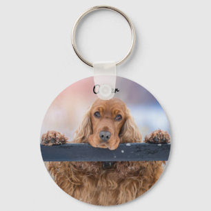 Personalised Fluffy Brown Cocker Spaniel Dog Key Ring