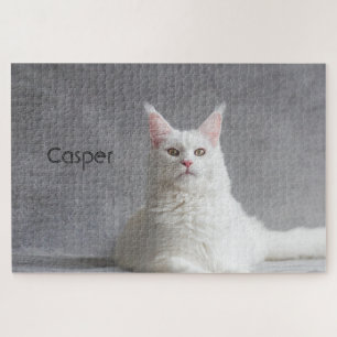 Personalised Fluffy White Maine Coon Cat Jigsaw Puzzle