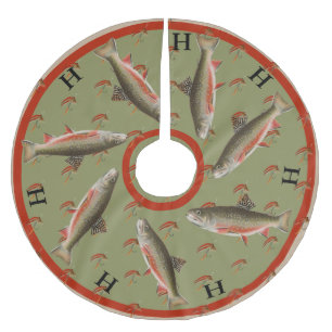 Personalised Fly Fishermen's Holiday Brown Trout Brushed Polyester Tree Skirt