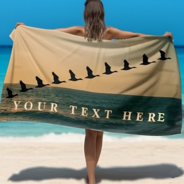 Personalised Flying Birds – Custom Text Ocean  Beach Towel (Creator Uploaded)