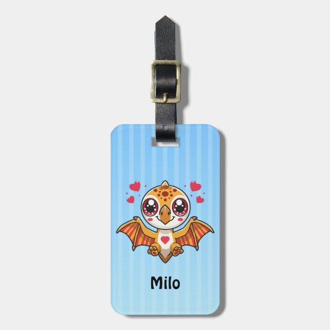 Personalised Flying Dinosaur Bag Tag – Add Name (Front Vertical)
