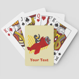 Personalised flying penguin cartoo playing cards