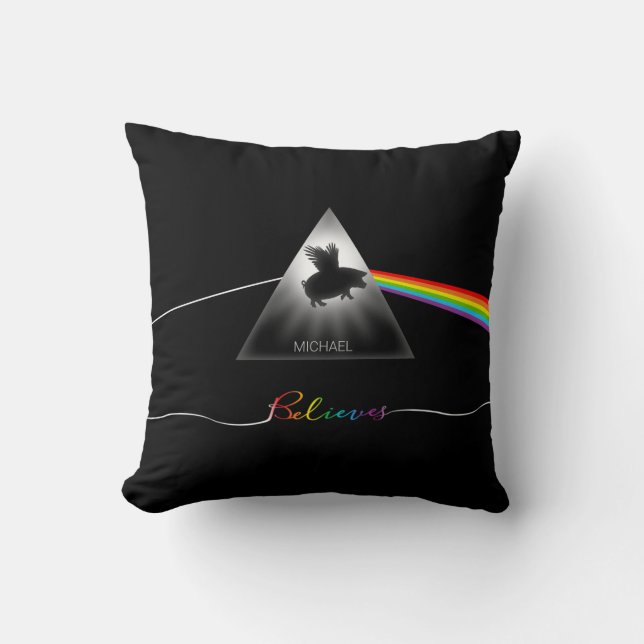 Personalised Flying Pig Through Prism Cushion (Front)