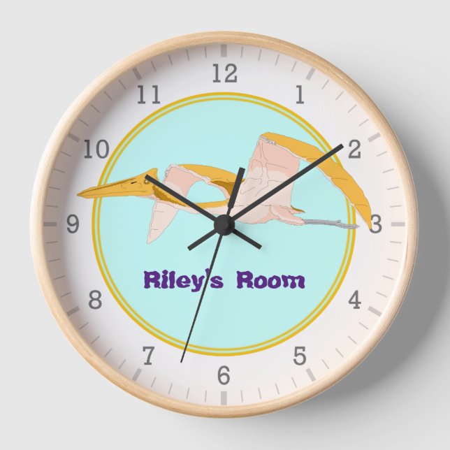 Personalised Flying Pterodactyl Dinosaur 1 Clock (Front)