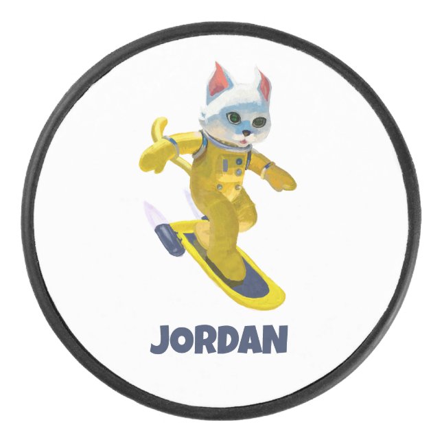 Personalised Flying Skateboard Magnet Hockey Puck (Front)
