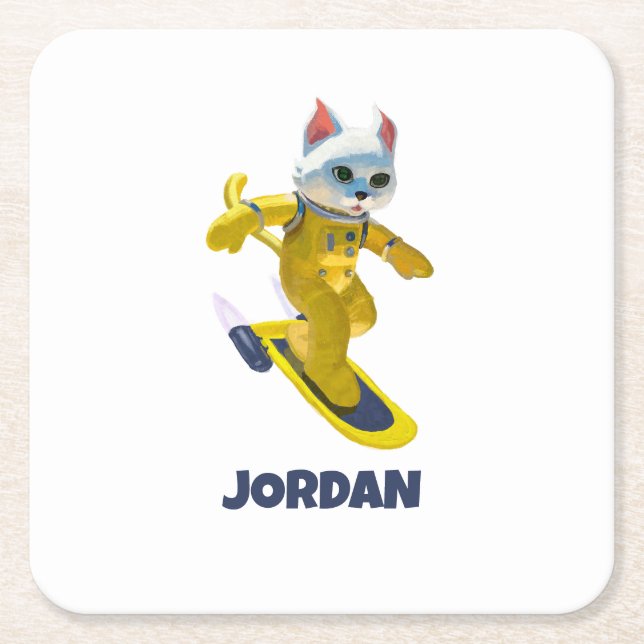 Personalised Flying Skateboard Magnet Square Paper Coaster (Front)