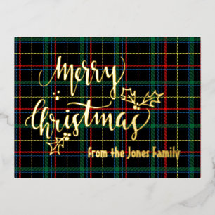 Personalised Foil Merry Christmas Tartan Foil Holi Foil Holiday Postcard