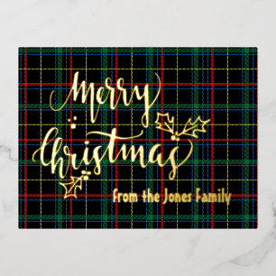 Personalised Foil Merry Christmas Tartan Foil Holi Holiday Postcard