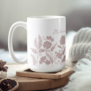 Personalised Foliage Autumn Flowers Pink Coffee Mug