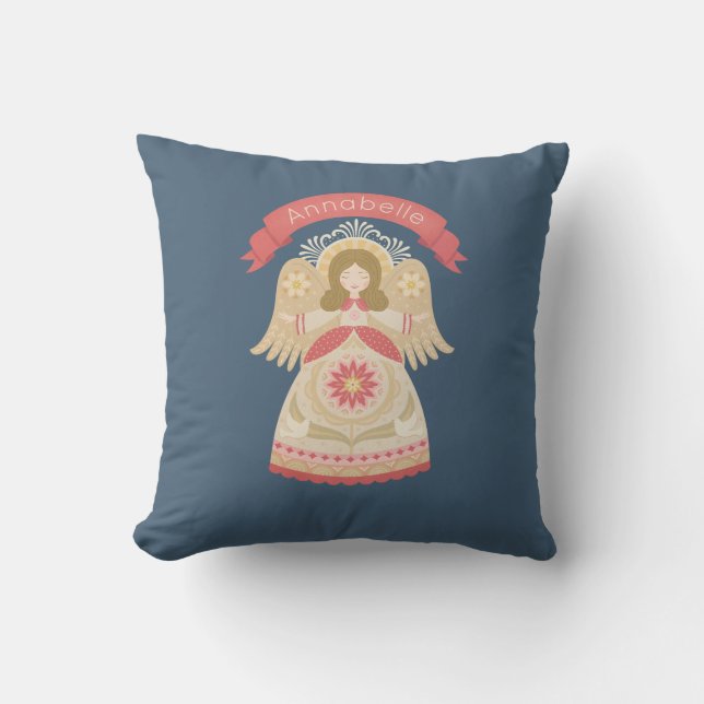 Personalised Folk Art Angel Cushion (Front)
