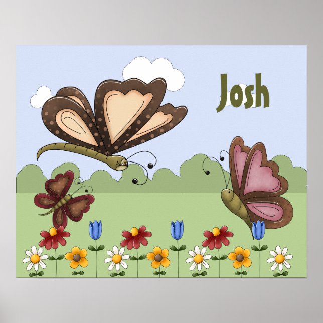 Personalised Folk Art Butterfly Children's Bedroom Poster (Front)