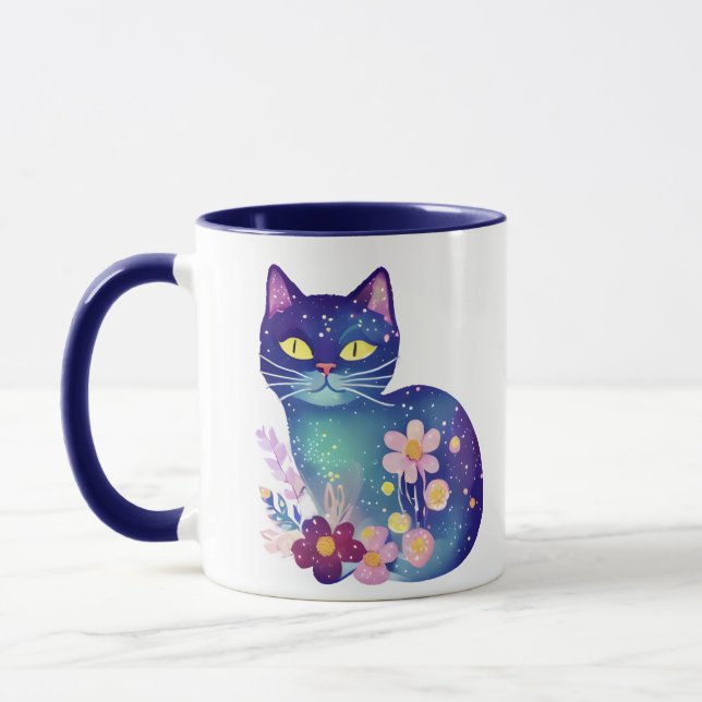 Personalised Folk Art Flowers and Cat Mug (Left)