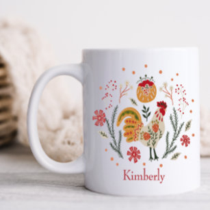 Personalised Folk Art Rooster Coffee Mug