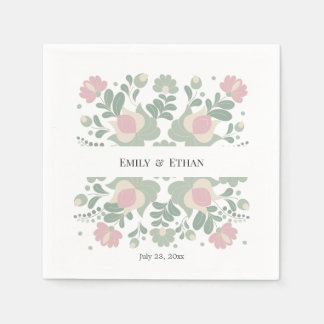 Personalised Folk Floral Wedding Cocktail Napkin