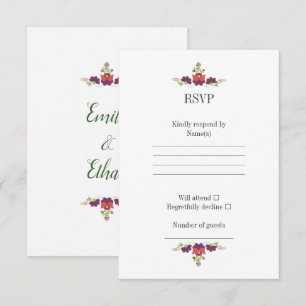 Personalised Folk Floral Wedding RSVP Card